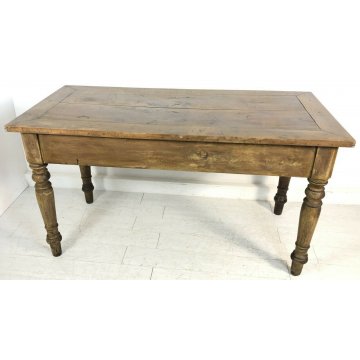 ANTICO TAVOLO 1800 NOCE MASSELLO PRANZO GAMBA ROTONDA 2 CASSETTI OLD TABLE EPOCA