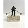 ANTICO BRONZO SCULTURA FIGURA SCIATORE TROFEO SPORT SCI MARMO BIANCO ART DECO'
