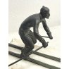 ANTICO BRONZO SCULTURA FIGURA SCIATORE TROFEO SPORT SCI MARMO BIANCO ART DECO'
