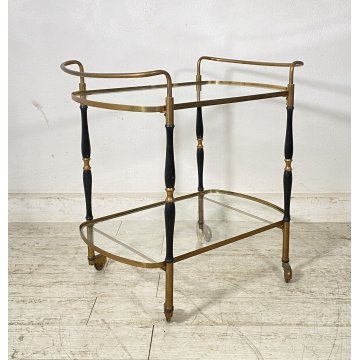 BAR CART CARRELLO BAR DESIGN PORTAVIVANDE ANNI 50 LEGNO OTTONE CARRELLINO ITALY