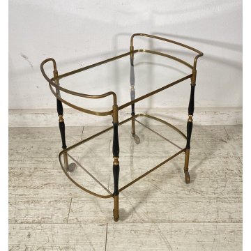 BAR CART CARRELLO BAR DESIGN PORTAVIVANDE ANNI 50 LEGNO OTTONE CARRELLINO ITALY