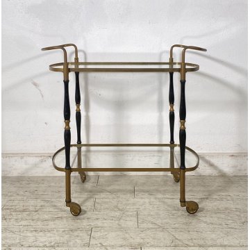 BAR CART CARRELLO BAR DESIGN PORTAVIVANDE ANNI 50 LEGNO OTTONE CARRELLINO ITALY