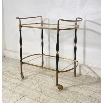 BAR CART CARRELLO BAR DESIGN PORTAVIVANDE ANNI 50 LEGNO OTTONE CARRELLINO ITALY