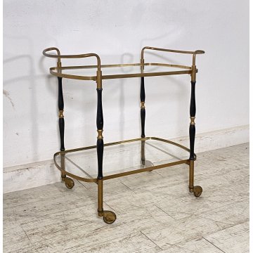 BAR CART CARRELLO BAR DESIGN PORTAVIVANDE ANNI 50 LEGNO OTTONE CARRELLINO ITALY