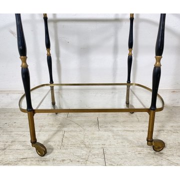 BAR CART CARRELLO BAR DESIGN PORTAVIVANDE ANNI 50 LEGNO OTTONE CARRELLINO ITALY