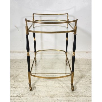 BAR CART CARRELLO BAR DESIGN PORTAVIVANDE ANNI 50 LEGNO OTTONE CARRELLINO ITALY