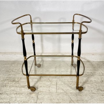 BAR CART CARRELLO BAR DESIGN PORTAVIVANDE ANNI 50 LEGNO OTTONE CARRELLINO ITALY