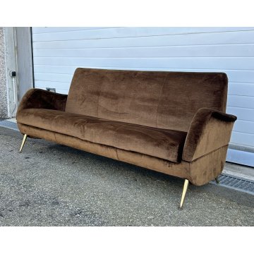 ITALY SOFA BROWN DIVANO LETTO DESIGN ANNI 60/70 SALOTTO STOFFA MARRONE VINTAGE