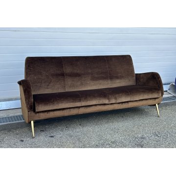 ITALY SOFA BROWN DIVANO LETTO DESIGN ANNI 60/70 SALOTTO STOFFA MARRONE VINTAGE