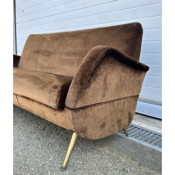 ITALY SOFA BROWN DIVANO LETTO DESIGN ANNI 60/70 SALOTTO STOFFA MARRONE VINTAGE