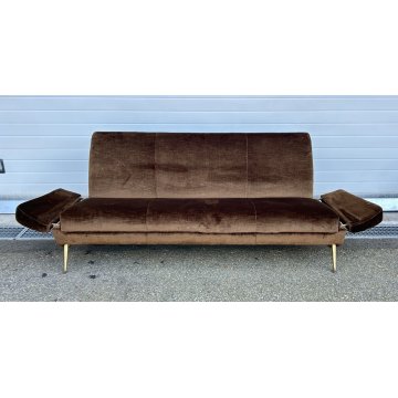 ITALY SOFA BROWN DIVANO LETTO DESIGN ANNI 60/70 SALOTTO STOFFA MARRONE VINTAGE