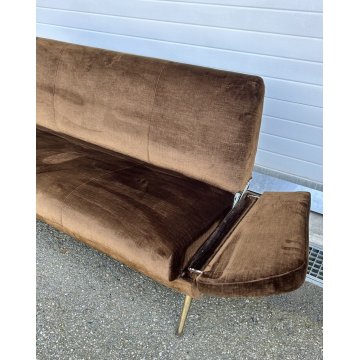 ITALY SOFA BROWN DIVANO LETTO DESIGN ANNI 60/70 SALOTTO STOFFA MARRONE VINTAGE