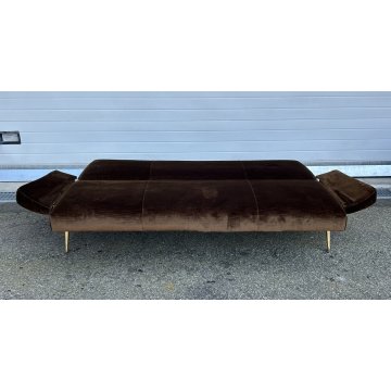 ITALY SOFA BROWN DIVANO LETTO DESIGN ANNI 60/70 SALOTTO STOFFA MARRONE VINTAGE