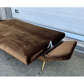 ITALY SOFA BROWN DIVANO LETTO DESIGN ANNI 60/70 SALOTTO STOFFA MARRONE VINTAGE