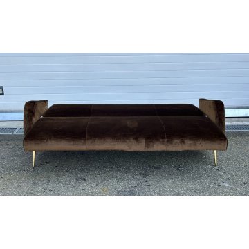 ITALY SOFA BROWN DIVANO LETTO DESIGN ANNI 60/70 SALOTTO STOFFA MARRONE VINTAGE