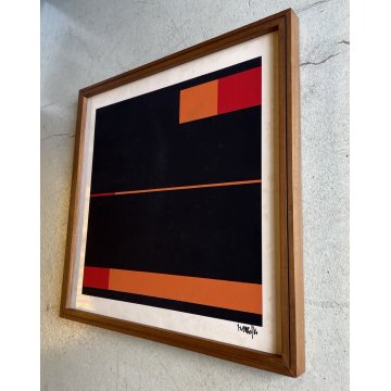 STAMPA SERIGRAFIA 3 COLORI COMPOSIZIONE ASTRATTISMO GEOMETRICO FIRMATO '84 ARTE