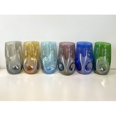 SERVIZIO 6 BICCHIERI CRISTALLO COLORATI MAESTRI MURANESI ANNI 50 LONG DRINK