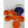 SERVIZIO TAZZINE caffè CERAMICA VINTAGE ANNI 60 PORTATILE ARANCIONE BLU bambù