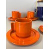 SERVIZIO TAZZINE caffè CERAMICA VINTAGE ANNI 60 PORTATILE ARANCIONE BLU bambù