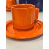 SERVIZIO TAZZINE caffè CERAMICA VINTAGE ANNI 60 PORTATILE ARANCIONE BLU bambù