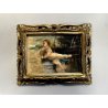 VECCHIO DIPINTO OLIO SU CARTA PUTTO BAMBINO allegoria di primavera CORNICE ORO
