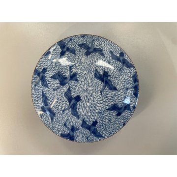 SCATOLA PORCELLANA con COPERCHIO BIANCA DECORO BLU AIRONI CHINOISERIE ø16cm '900