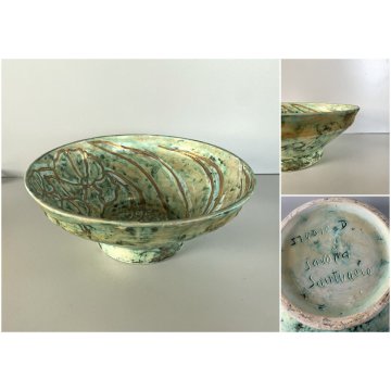 CIOTOLA BOWL VINTAGE "Studio D Savona Santuario" DECORO VERDE ORO ø 26x10,5 cm/h