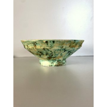 CIOTOLA BOWL VINTAGE "Studio D Savona Santuario" DECORO VERDE ORO ø 26x10,5 cm/h