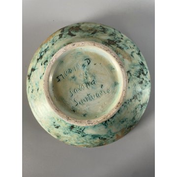 CIOTOLA BOWL VINTAGE "Studio D Savona Santuario" DECORO VERDE ORO ø 26x10,5 cm/h