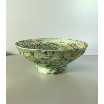 CIOTOLA BOWL VINTAGE "Studio D Savona Santuario" DECORO VERDE ORO ø 26x10,5 cm/h