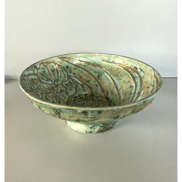 CIOTOLA BOWL VINTAGE "Studio D Savona Santuario" DECORO VERDE ORO ø 26x10,5 cm/h