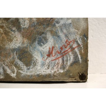 ANTICO QUADRO CARTA su TELA PASTELLO RITRATTO FEMMINILE PORTRAIT MINA primi '900