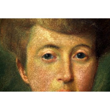 ANTICO QUADRO CARTA su TELA PASTELLO RITRATTO FEMMINILE PORTRAIT MINA primi '900