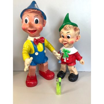 COPPIA PINOCCHIO LEDRAPLASTIC GIOCO GOMMA GIOCATTOLO COLLODI ANNI '70 ITALY