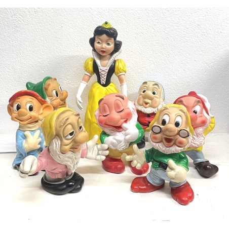 Lot Pupi En Caoutchouc Avec Sifflet - Blanche-Neige Et Les 7 Nains, Jouet Vintage