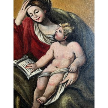 ANTICO DIPINTO OLIO TELA COPIA Madonna con Gesù Bambino RELIGIOSO '600