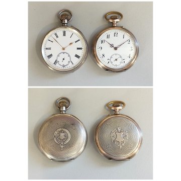 LOTTO 2 pz. ANTICO OROLOGIO TASCA J.W.B. argento 935 Epoca 900 Old Pocket Watch