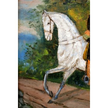 ANTICO QUADRO DIPINTO OLIO TAVOLA UOMO con CILINDRO CAVALLO Paoletti '900 EPOCA