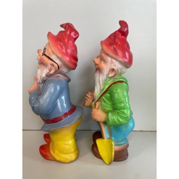 COPPIA NANI RUBBERTOYS SETTE NANI GIOCO GOMMA GIOCATTOLO COLLODI DISNEY ANNI '70