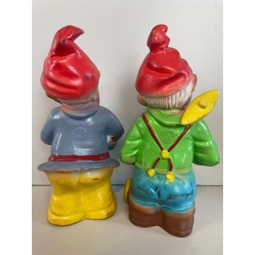 COPPIA NANI RUBBERTOYS SETTE NANI GIOCO GOMMA GIOCATTOLO COLLODI DISNEY ANNI '70