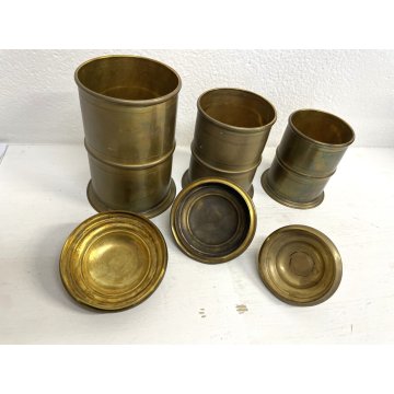 VINTAGE SET 3 BARATTOLI CUCINA COPERCHIO ZUCCHERO SALE CAFFE OTTONE TORNITO '900