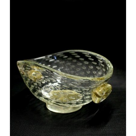 VASO VETRO MURANO SOFFIATO BULICANTE TRASPARENTE ORO ZECCHINO BAROVIER & TOSO'40