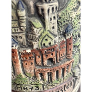 BOCCALE BIRRA TEDESCO CARAFFA CERAMICA PELTRO GERMANY DECORO CASTELLI Bavaresi