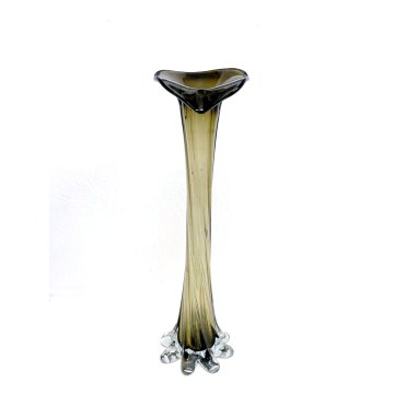 VASO FIORE VETRO Murano BOCCA CALLA FUME' TRASPARENTE 39,5 cm/h VINTAGE ANNI '70