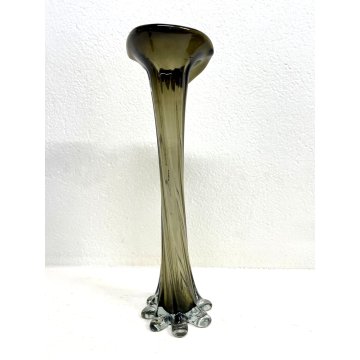 VASO FIORE VETRO Murano BOCCA CALLA FUME' TRASPARENTE 39,5 cm/h VINTAGE ANNI '70