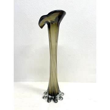 VASO FIORE VETRO Murano BOCCA CALLA FUME' TRASPARENTE 39,5 cm/h VINTAGE ANNI '70