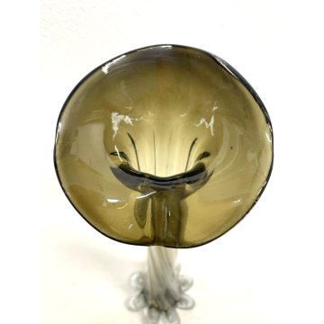 VASO FIORE VETRO Murano BOCCA CALLA FUME' TRASPARENTE 39,5 cm/h VINTAGE ANNI '70