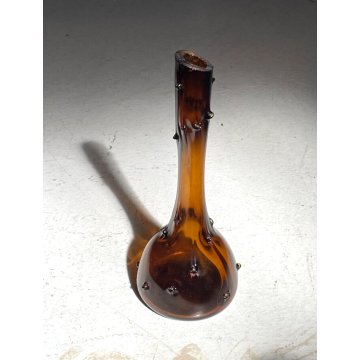 VASO BOTTIGLIA VINTAGE VETRO Murano COLOR AMBRA 24,5 cm/h BRUTALISTA ANNI '70