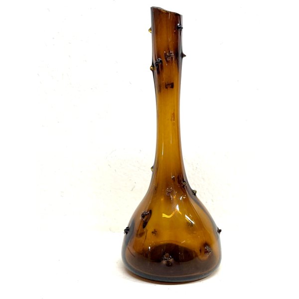 VASO BOTTIGLIA VINTAGE VETRO Murano COLOR AMBRA 24,5 cm/h BRUTALISTA ANNI '70