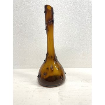VASO BOTTIGLIA VINTAGE VETRO Murano COLOR AMBRA 24,5 cm/h BRUTALISTA ANNI '70